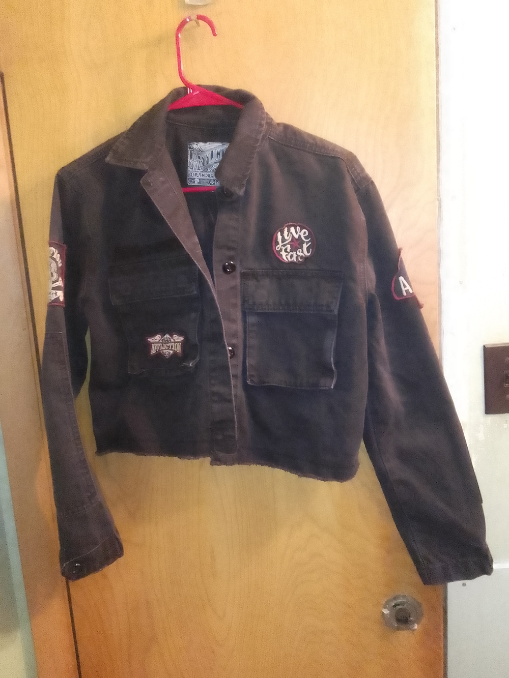 Woman's Affliction Black Cropped Denim Jacket Size XS